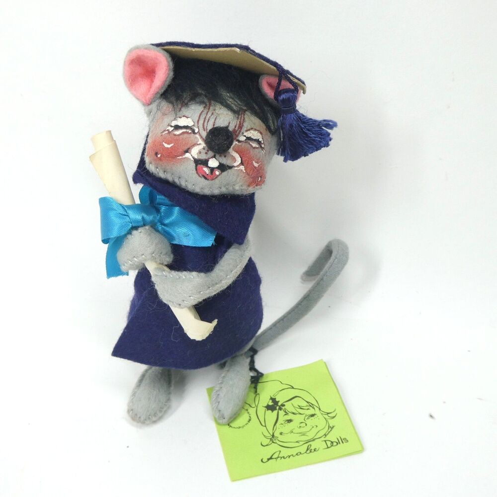 Annalee Mobilitee Mouse Graduation Felt Doll Figure 6" Vintage 1965